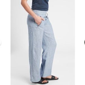Athleta Cabo Linen Wide Leg Pants Plus Size 16 Chambray Blue